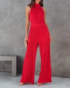 Naya Pocketed Plisse Jumpsuit - Red - FINAL SALE 9 Naya Pocketed Plisse Jumpsuit - Red - FINAL SALE -clothes Sales nayapocketedplissejumpsuitred144