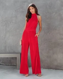 Naya Pocketed Plisse Jumpsuit - Red - FINAL SALE 10 Naya Pocketed Plisse Jumpsuit - Red - FINAL SALE -clothes Sales nayapocketedplissejumpsuitred44