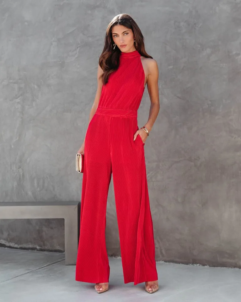 Naya Pocketed Plisse Jumpsuit - Red - FINAL SALE 5 Naya Pocketed Plisse Jumpsuit - Red - FINAL SALE - Image 5