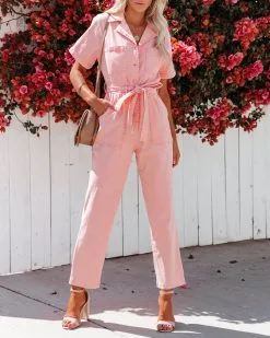 Dumbo Cotton Pocketed Denim Jumpsuit - Coral - FINAL SALE -clothes Sales nooracottonpocketeddenimjumpsuitcoral73