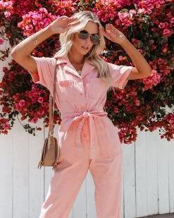 Dumbo Cotton Pocketed Denim Jumpsuit - Coral - FINAL SALE -clothes Sales nooracottonpocketeddenimjumpsuitcoral97