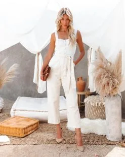 Park Slope Pocketed Denim Jumpsuit - Cream
