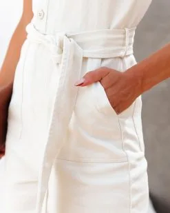 Park Slope Pocketed Denim Jumpsuit - Cream -clothes Sales parkslopepocketeddenimjumpsuitcream27