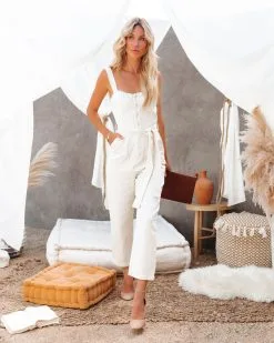 Park Slope Pocketed Denim Jumpsuit - Cream -clothes Sales parkslopepocketeddenimjumpsuitcream44