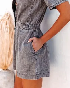 Pierre Tencel Pocketed Button Down Romper - Denim Black - FINAL SALE 12 Pierre Tencel Pocketed Button Down Romper - Denim Black - FINAL SALE -clothes Sales pierretencelpocketedbuttondownromperdenimblack82