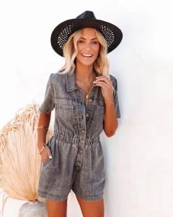 Pierre Tencel Pocketed Button Down Romper - Denim Black - FINAL SALE 14 Pierre Tencel Pocketed Button Down Romper - Denim Black - FINAL SALE -clothes Sales pierretencelpocketedbuttondownromperdenimblack88