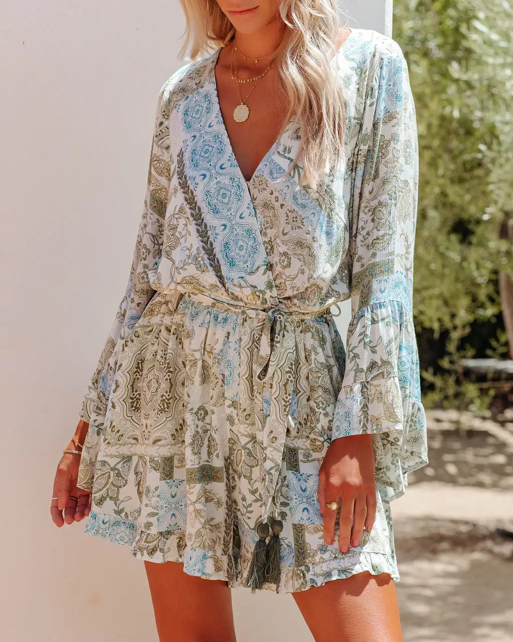 Playful Palms Flutter Sleeve Pocketed Romper - FINAL SALE 3 Playful Palms Flutter Sleeve Pocketed Romper - FINAL SALE - Image 3
