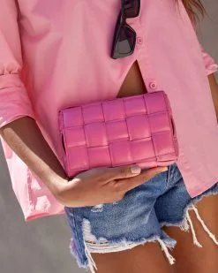 Polish Padded Woven Chain Handbag - Pink -clothes Sales polishpaddedwovenchainhandbagpink1