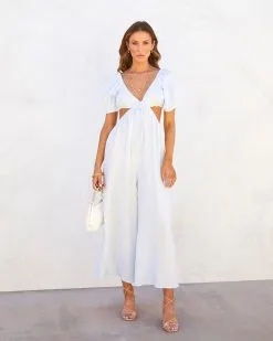 Portofino Breeze Cotton Puff Sleeve Cutout Jumpsuit - Sky Blue -clothes Sales portofinobreezecottonpuffsleebecutoutjumpsuitskyblue1