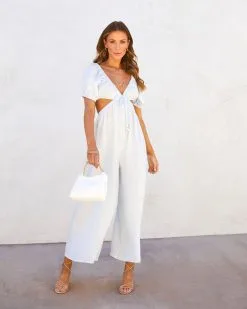 Portofino Breeze Cotton Puff Sleeve Cutout Jumpsuit - Sky Blue