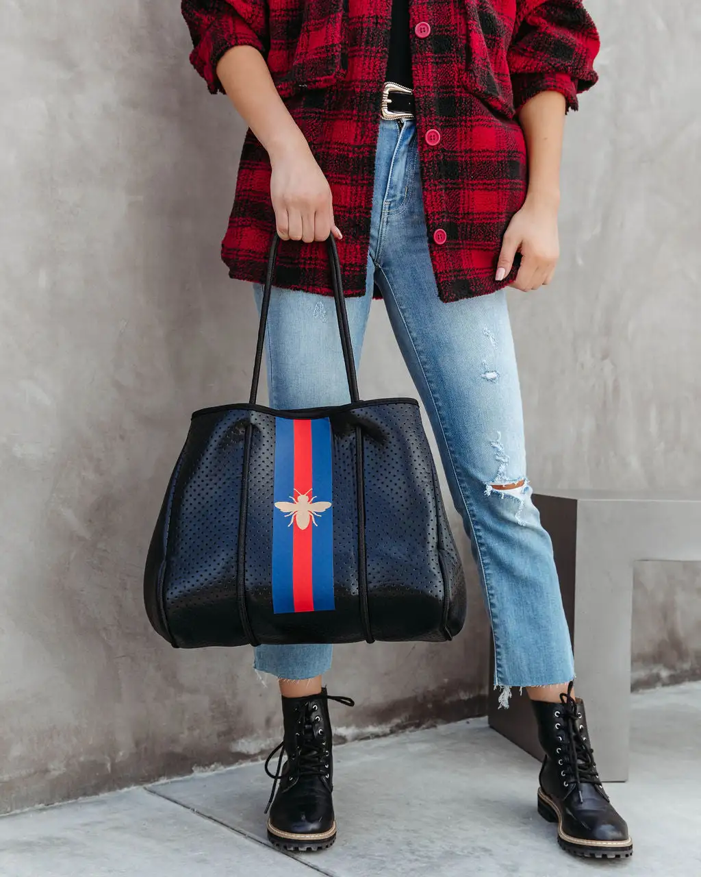 Queen Bee Neoprene Tote Bag - Black - PARKER & HYDE - FINAL SALE 2 Queen Bee Neoprene Tote Bag - Black - PARKER & HYDE - FINAL SALE - Image 2