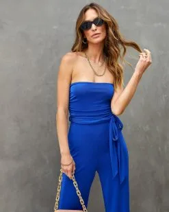 Run The World Strapless Drape Tie Waist Jumpsuit - Royal Blue -clothes Sales runtheworldstraplessdrapetiewaistjumpsuitroyalblue6