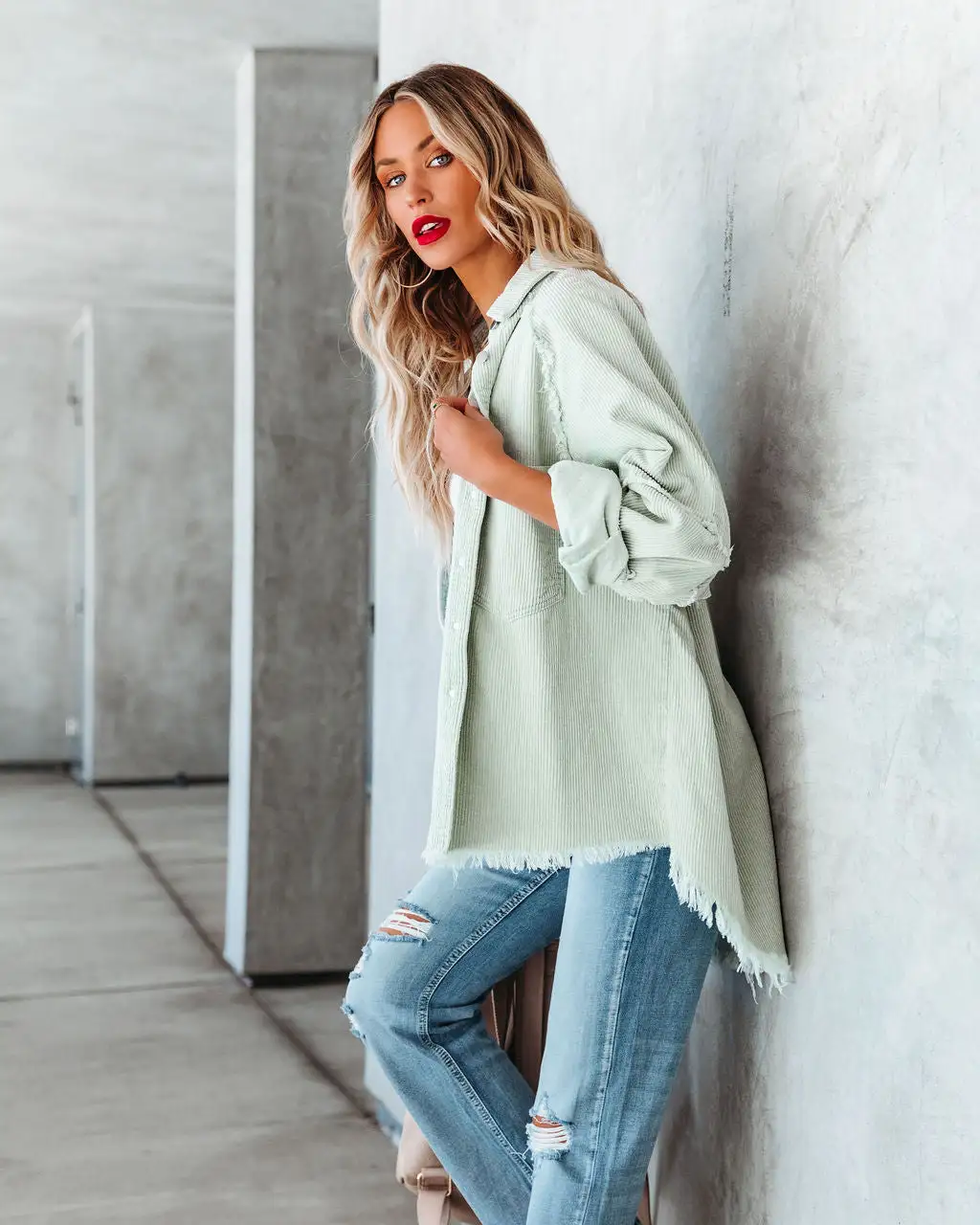 Rydian Cotton Frayed Corduroy Shacket - Pale Sage - FINAL SALE 10 Rydian Cotton Frayed Corduroy Shacket - Pale Sage - FINAL SALE - Image 10