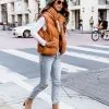 Shelton Pocketed Hooded Faux Leather Puffer Vest - Camel - FINAL SALE