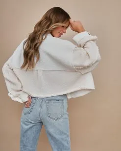 Teddy Sherpa Contrast Knit Thermal Jacket - Cream - FINAL SALE -clothes Sales sherpacontrastknitthermaljacketcream26