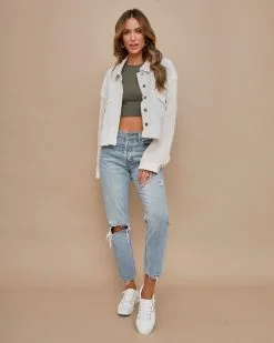 Teddy Sherpa Contrast Knit Thermal Jacket - Cream - FINAL SALE -clothes Sales sherpacontrastknitthermaljacketcream9