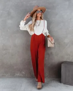Stand Out Wide Leg Adjustable Overalls - Rust - FINAL SALE