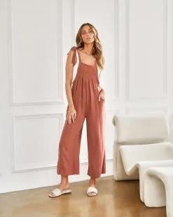 Stassia Pocketed Shoulder Tie Overalls - Clay 10 Stassia Pocketed Shoulder Tie Overalls - Clay -clothes Sales stassiapocketedshouldertieoverallsclay01920127