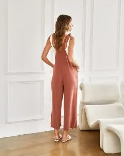Stassia Pocketed Shoulder Tie Overalls - Clay 9 Stassia Pocketed Shoulder Tie Overalls - Clay -clothes Sales stassiapocketedshouldertieoverallsclay02030129