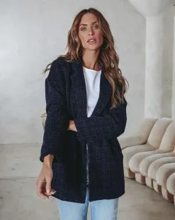 Stellaluna Textured Pocketed Blazer - Navy - SALE -clothes Sales stellalunatexturedpocketedblazernavy1791