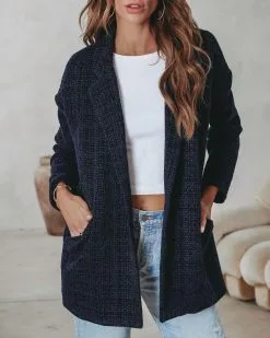 Stellaluna Textured Pocketed Blazer - Navy - SALE