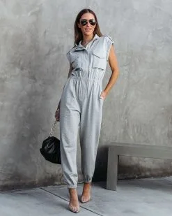 Stronger Than Ever Pocketed Jumpsuit - Heather Grey - FINAL SALE