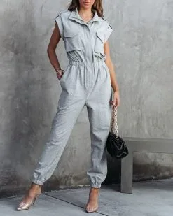 Stronger Than Ever Pocketed Jumpsuit - Heather Grey - FINAL SALE -clothes Sales strongerthaneverpocketedjumpsuitheathergrey 66
