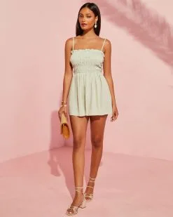 Summer Heat Smocked Romper - Sage -clothes Sales summerheatsmockedrompergreen2992