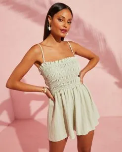 Summer Heat Smocked Romper - Sage