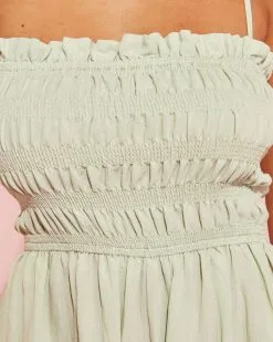 Summer Heat Smocked Romper - Sage -clothes Sales summerheatsmockedrompergreen3022