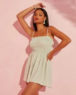 Summer Heat Smocked Romper - Sage -clothes Sales summerheatsmockedrompergreen3055