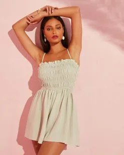 Summer Heat Smocked Romper - Sage -clothes Sales summerheatsmockedrompergreen3061