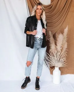 Sundown Faux Leather Shacket - Black - FINAL SALE -clothes Sales sundownfauxleathershacketblack35