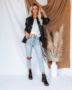 Sundown Faux Leather Shacket - Black - FINAL SALE -clothes Sales sundownfauxleathershacketblack38