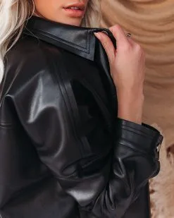 Sundown Faux Leather Shacket - Black - FINAL SALE -clothes Sales sundownfauxleathershacketblack46