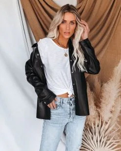Sundown Faux Leather Shacket - Black - FINAL SALE -clothes Sales sundownfauxleathershacketblack58