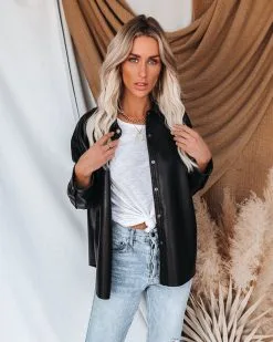 Sundown Faux Leather Shacket - Black - FINAL SALE -clothes Sales sundownfauxleathershacketblack61