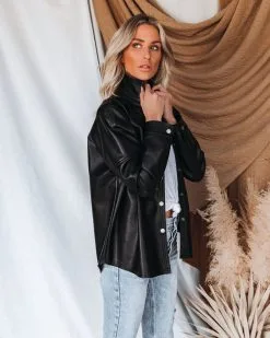 Sundown Faux Leather Shacket - Black - FINAL SALE -clothes Sales sundownfauxleathershacketblack62