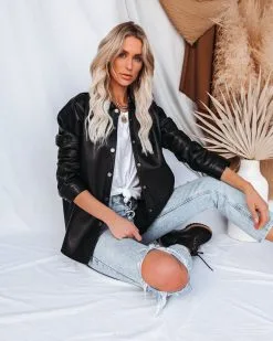 Sundown Faux Leather Shacket - Black - FINAL SALE -clothes Sales sundownfauxleathershacketblack64