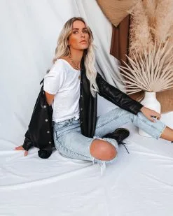 Sundown Faux Leather Shacket - Black - FINAL SALE -clothes Sales sundownfauxleathershacketblack66