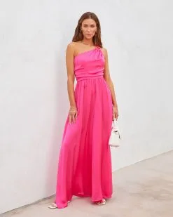 Taliyah Satin One Shoulder Wide Leg Jumpsuit - Fuchsia - SALE -clothes Sales taliyahsatinoneshoulderwidelegjumpsuitfuchsia9691
