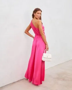 Taliyah Satin One Shoulder Wide Leg Jumpsuit - Fuchsia - SALE -clothes Sales taliyahsatinoneshoulderwidelegjumpsuitfuchsia9706