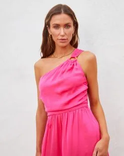 Taliyah Satin One Shoulder Wide Leg Jumpsuit - Fuchsia - SALE -clothes Sales taliyahsatinoneshoulderwidelegjumpsuitfuchsia9722
