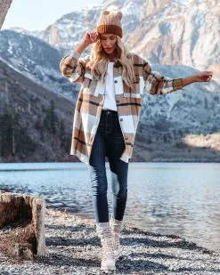 Tamika Plaid Button Down Shacket - Camel -clothes Sales tamikaplaidbuttondownshacketcamel2