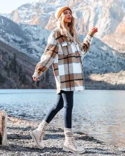 Tamika Plaid Button Down Shacket - Camel -clothes Sales tamikaplaidbuttondownshacketcamel3