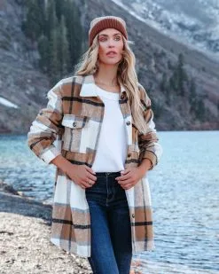 Tamika Plaid Button Down Shacket - Camel -clothes Sales tamikaplaidbuttondownshacketcamel7