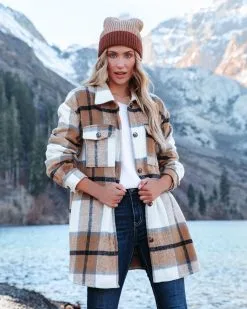 Tamika Plaid Button Down Shacket - Camel -clothes Sales tamikaplaidbuttondownshacketcamel8