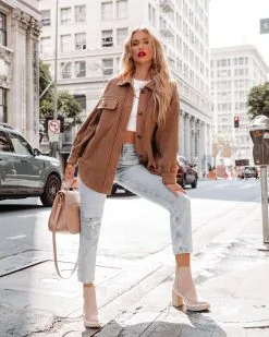 Tanan Pocketed Button Down Fleece Shacket - Latte - FINAL SALE