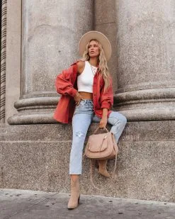 Tanan Pocketed Button Down Fleece Shacket - Rust - FINAL SALE -clothes Sales tananpocketedbuttondownfleeceshacketrust109