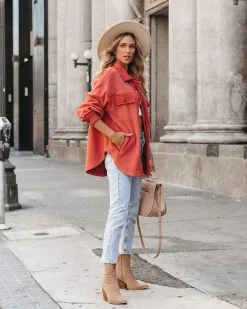 Tanan Pocketed Button Down Fleece Shacket - Rust - FINAL SALE -clothes Sales tananpocketedbuttondownfleeceshacketrust30